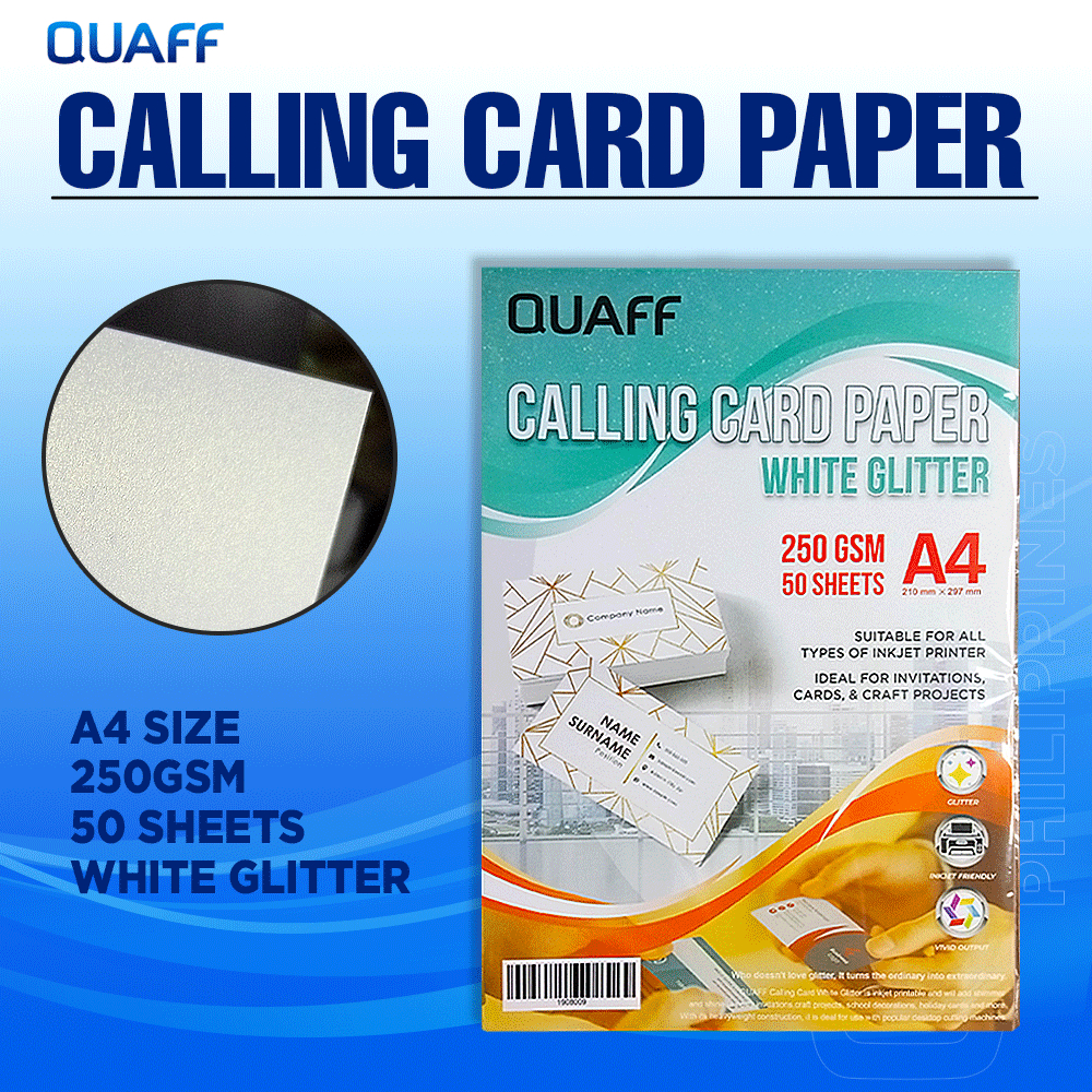 QUAFF CALLING CARD PAPER WHITE GLITTER A4